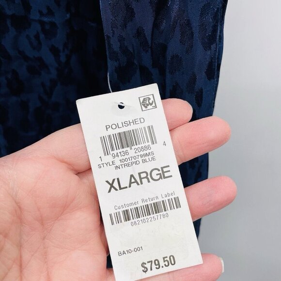 On 34th Womens Size XL Satin Animal-Print Jacquard Jumpsuit in Intrepid Blue $79 - Picture 8 of 8